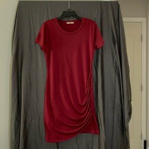 cranberry ruched midi dress